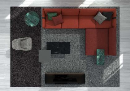 Ambiente moderno amueblado con mesa de centro Riff en mármol Marquinia - BertO